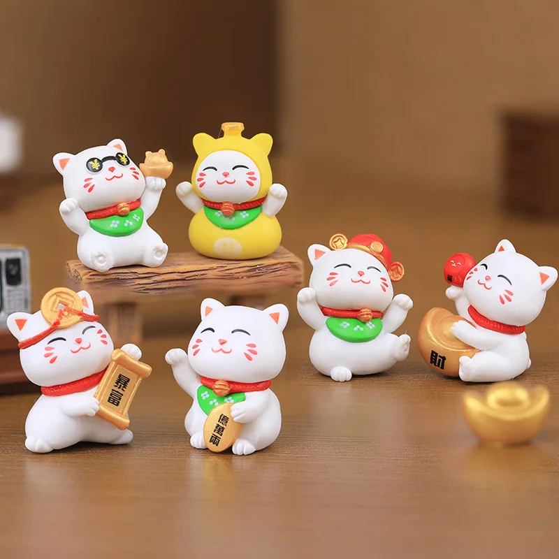 6pcs set karikatúra PVC Čínske šťastie Wealth Waving Cat Model Model Zlato máva ruka mačka dekorácia dekorácie zvierat figuríny mačacie ozdoby