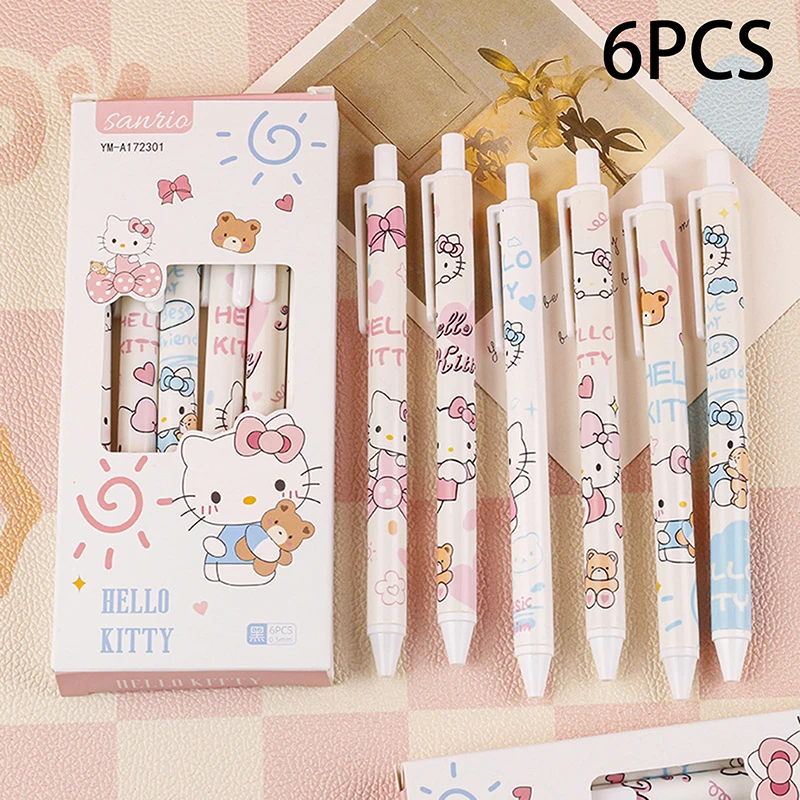 6pcs/set kawaii sanrio ahoj mačiatko 0,5 mm gélové perá roztomilý Kuromi Press Gel Pen Cartoon School Student Student Parcerínske potreby darček