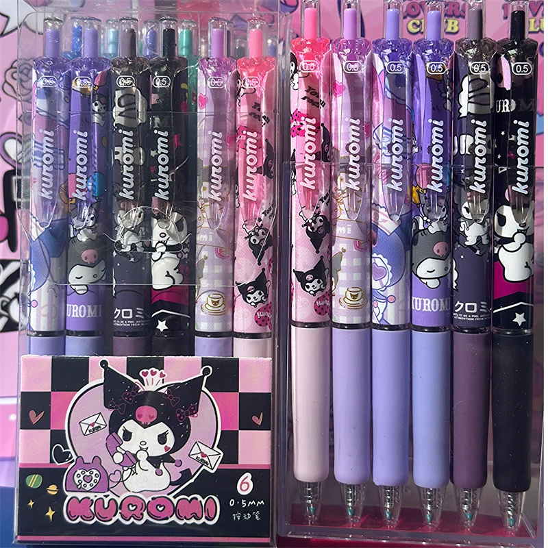 6pcs/set kawaii sanrio kuromi ahoj mačiatko 0,5 mm gélové perá súpravy roztomilé čierne pero karikatúry Študentské pedagogické potreby darček