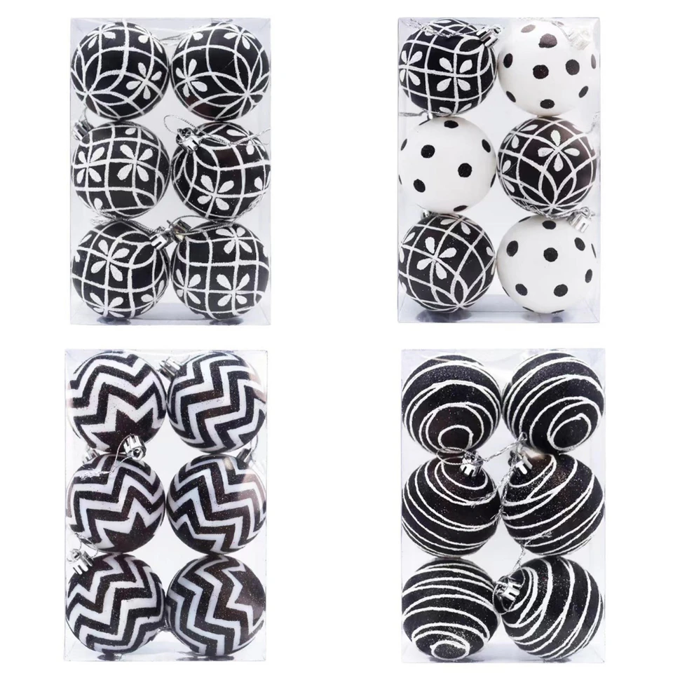 6pcs/set vianočné stromčeky dekorácia biela čierna ručne maľovaná gule 6 cm visí vianočné dekorácie vianočné okno, šaty lopty