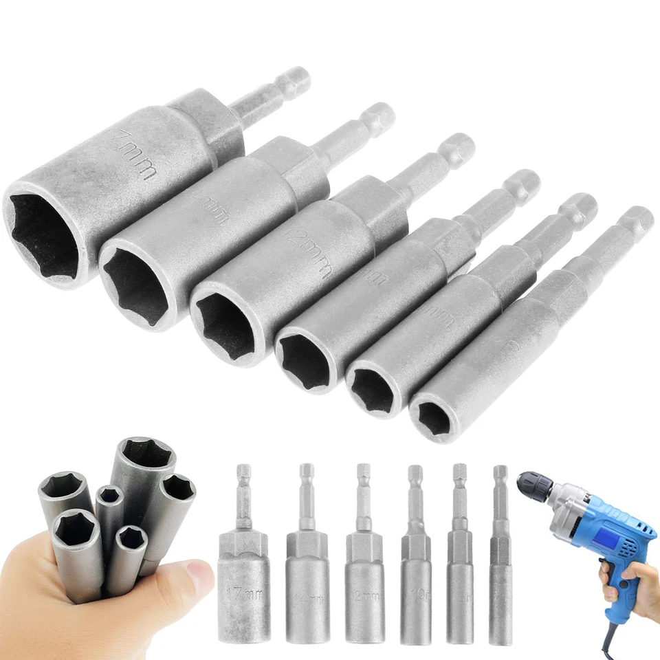 6pcs Socket Adapter Set extra hlboký 1/4 palca hex hexová drievka nárazový ovládač Adaptér Skladač rýchlej zmeny veľkosť 6/8/10/11/11/111 mm