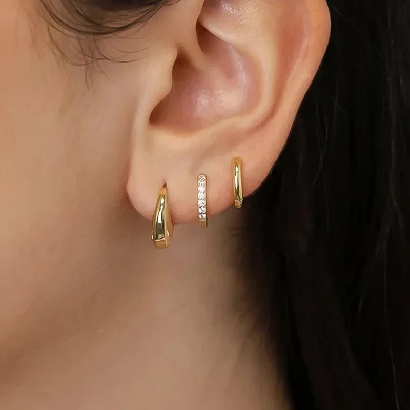 6pcs Trendy z nehrdzavejúcej ocele Minimalistické náušnice obruče pre ženy Crystal Zirconia Huggie Circle Punc náušnice Piercing šperky