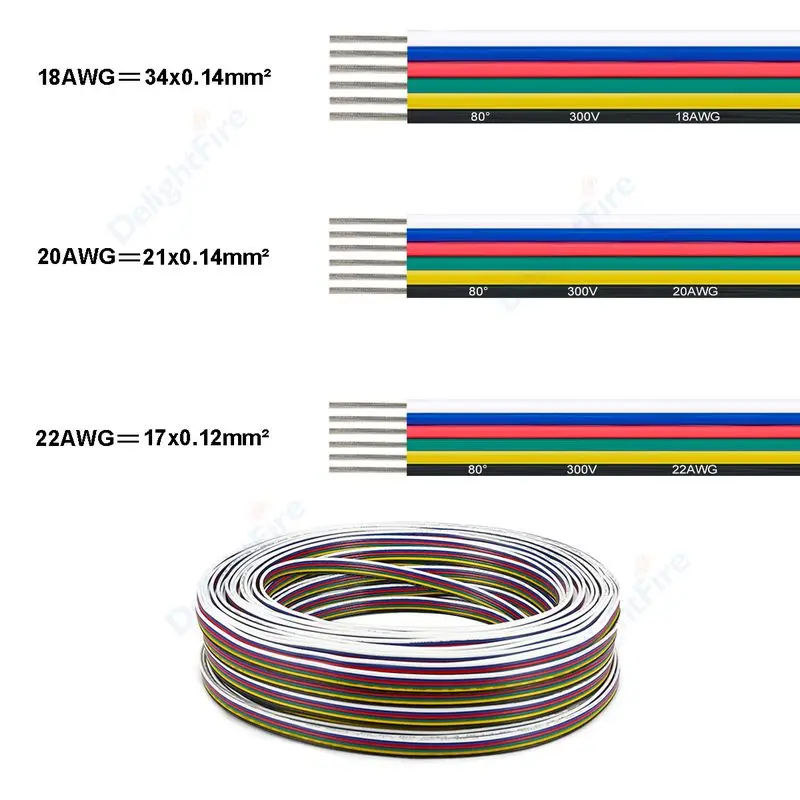 6pins LED pásové káble káble LED drôt 6 jadier elektrický rovný drôt pre RGBWW COB RGBCCT LED prúžky Light Bar JST Connector