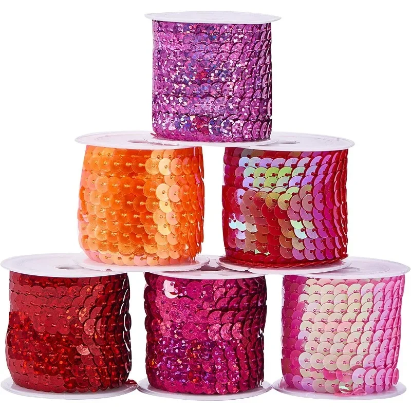 6Roll yards plochý flitra prúžk 6 mm Spangle Ploché flitre orechnite Paillette Cool String String Metallic lesklý výrez šijací strun paillette