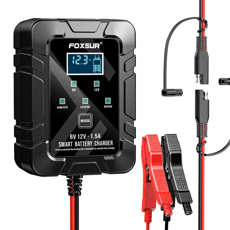 6V 12V Plne zapečatené inteligentné auto motocyklové nabíjačka SAE Quick Connect 1.5a nabíjačka
