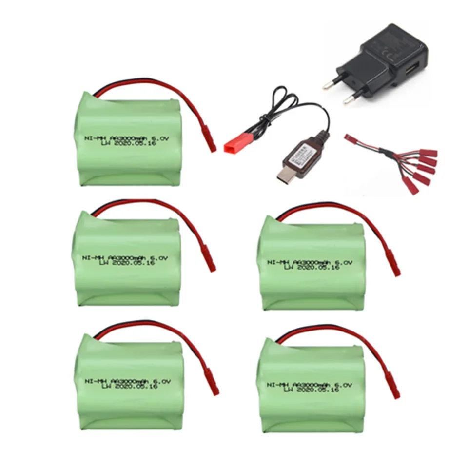 6V 3000 mAh NIMH batéria pre rc hračky Cars Tanks Trucks Robots Lode Guns náhradné diely 6v Ni-MH batériová nabíjačka set jst plug