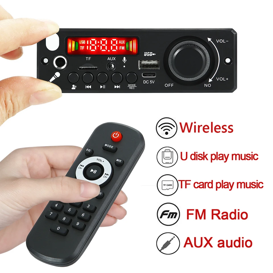 6W zosilňovača Bluetooth MP3 WMA Ape Decoder Board DC 5V Wireless CAR USB MP3 Player Player TF Slot Handsfree Hovor s diaľkovým ovládačom