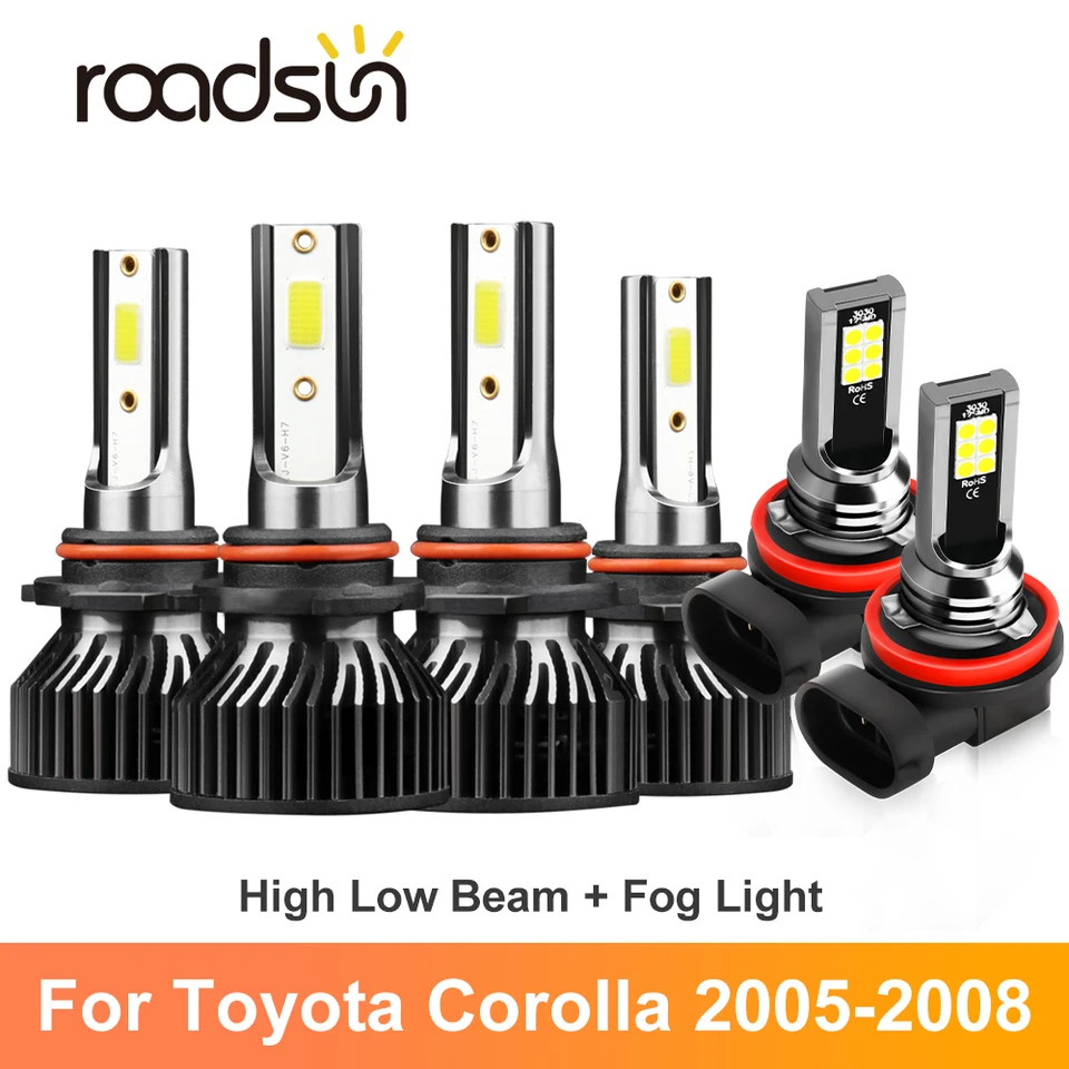 6x automatické auto LED svetlomet HI/LO Beam + FOG žiarovky 6000K Combo náhradná súprava pre Toyota Corolla 2005 2006 2007 2008