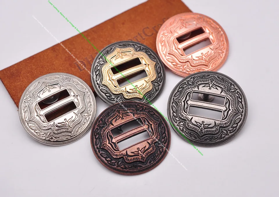 6x Western Cowboy Bling Sliver Saddles Tack Tackstall Used Bridle Leather Craft Belt Slotted Conchos Buckle Hardware 1-1/4