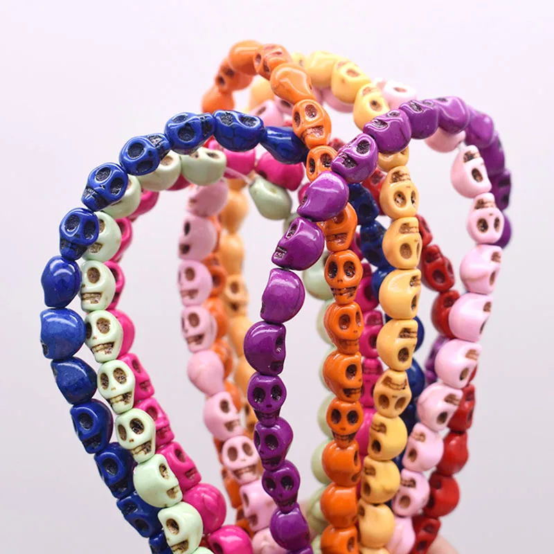 6x8 mm jasná hladká farebná lebka Tvar lebky Prírodná tyrkysová kamenná lebka Luba Lube Loose Loose Pet A pre šperky na výrobu DIY náramok