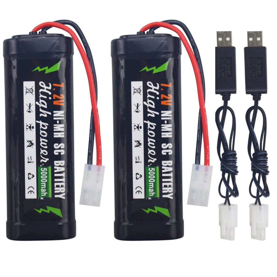 7,2 V 5000 mAh ket-2p zástrčka NIMH batéria+nabíjačka USB pre RC Truggy Buggy Tank, vysoko výkonná batéria s konektorom konektora Tamiya