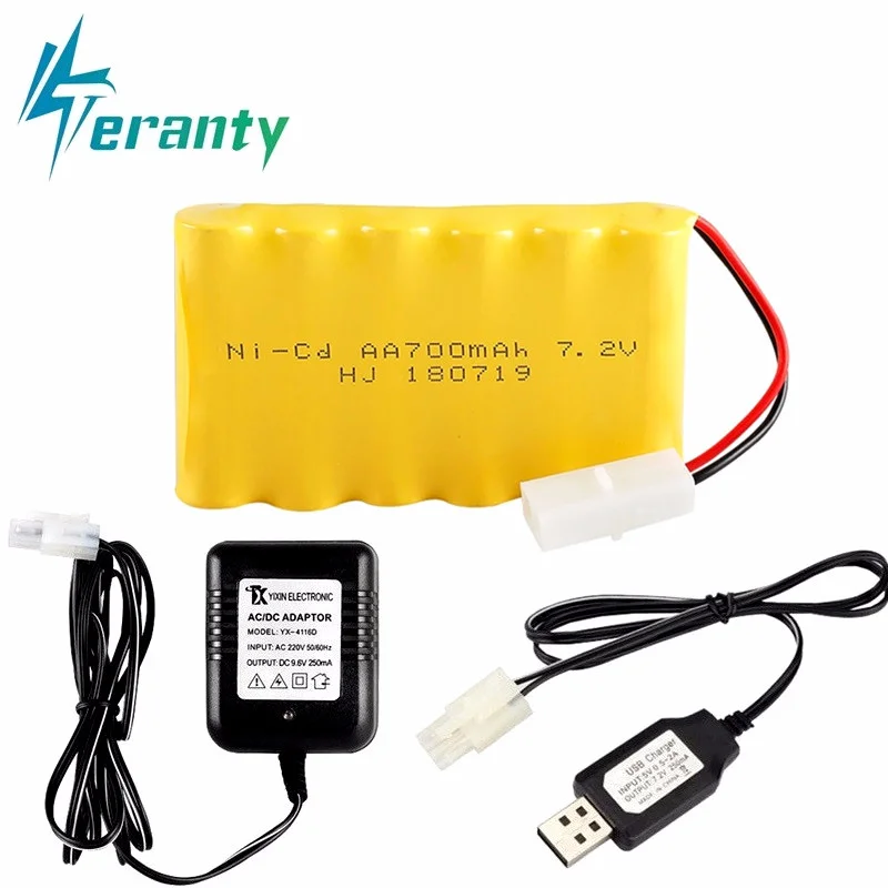 7,2 V 700 mAh batéria + 7,2 V nabíjačka pre RC Cars Robots Tanks Guns Boats 7,2 V NICD batéria AA 700MA 7.2 V Nabíjateľná batéria