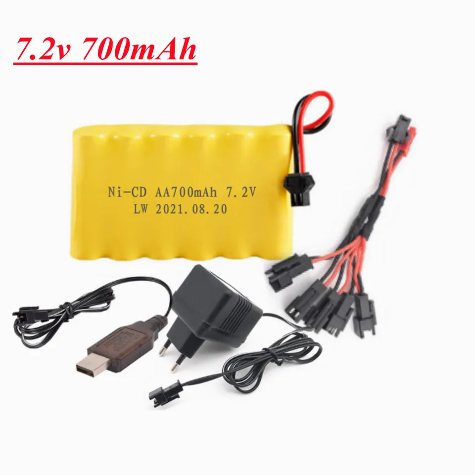 7,2 V 700 mAh NI-CD batéria +nabíjačka pre RC Hračky Car Boat Gun Tank Tank Vlak náhradné diely AA 7,2 V RC batéria