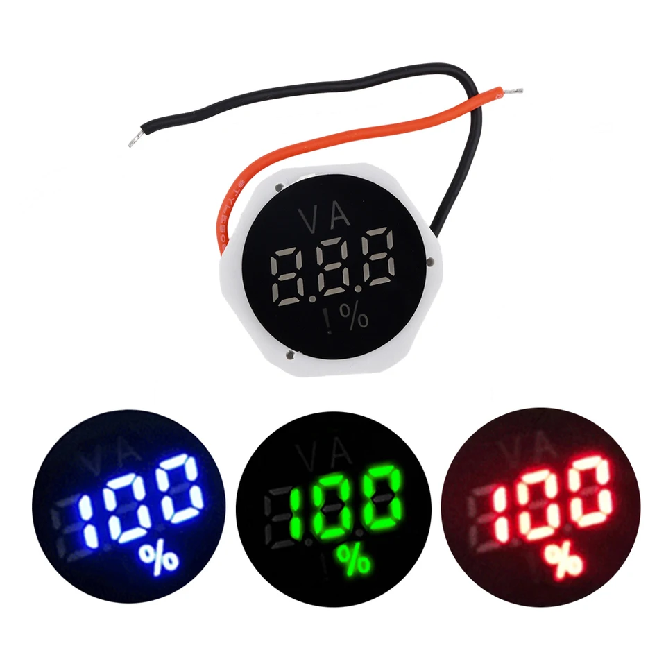 7,4 V 12V 15V 24 V Mini okrúhly vodotesný digitálny voltmeterový napätie tester 2s 3s 4s 7s indikátor kapacity batérie červené/zelené/modrá