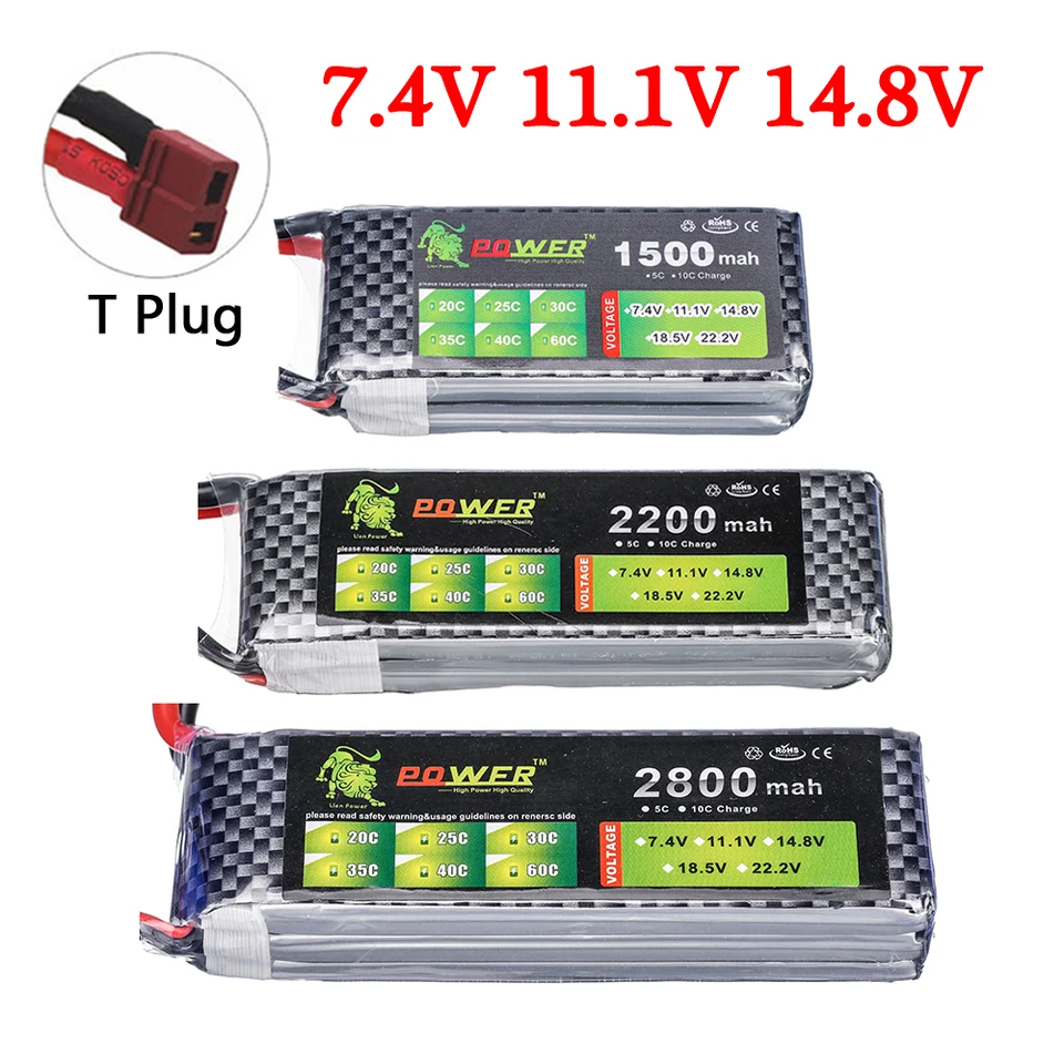 7,4V 11,1V 14,8 V 1500MAH 2200MAH 2800MAH 3000MAH 35C LiPo Battery T Zátka pre RC automobilové lietadlo 2S 3S 4S pre hračky RC