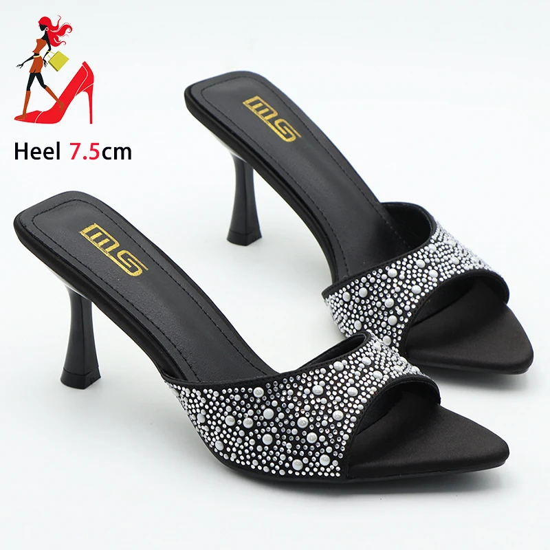 7,5 cm tenké papuče päty pre dámu sexy peep špicaté špicaté sandále hodvábne vysoké podpätky Slides Dámske letné diaľnicu letné topánky