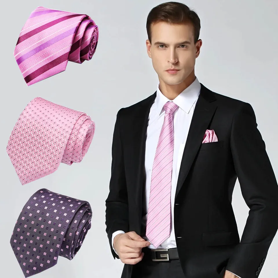 7,5 m Pánske kravaty Pink Man Fashion Polka Dot Plaid Plaid Plimed Kvetinové kokety Corbatas Greata Jacquard Silk Business TIE pre mužov