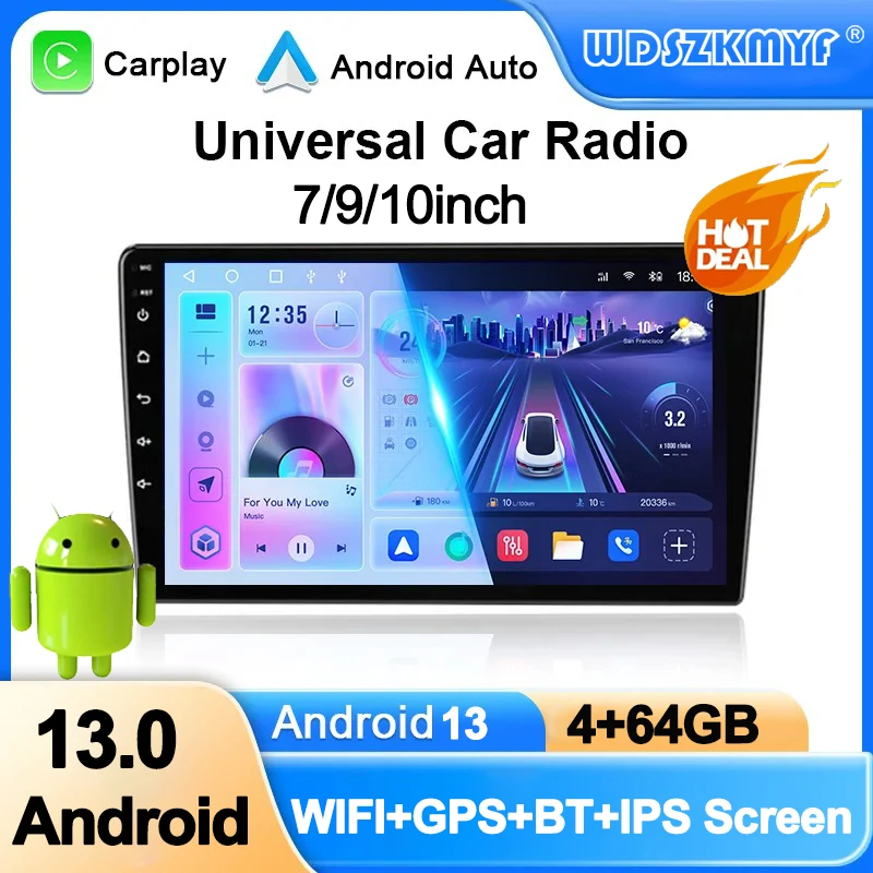 7/9/10inch Universal Android 13 Wireless CarPlay Android Auto 64G GPS navigačné rádio Multimediavideo Player Smart Car Systems