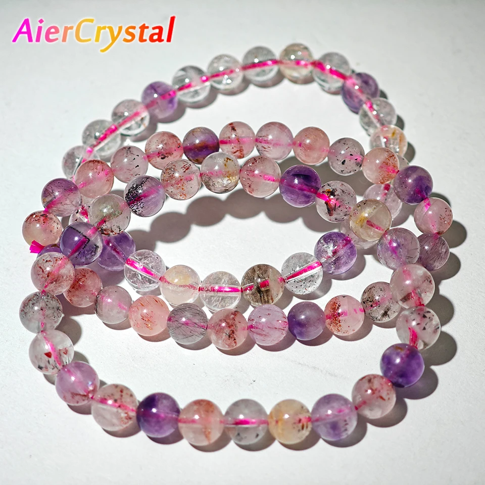 7-9 mm Prírodné super sedem surových kameňov krištáľový kamenný guľôčkový náramok Lavender reiki liečivo duchovná energia elastická lano láska symbol lásky