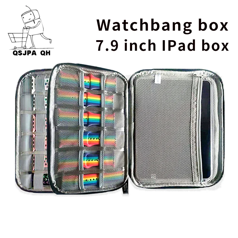 7,9 palca iPad Box Travel Watch Organizátor hodinky hodinky hodinky hodinky na ukladanie puzdra pre dvojité vrstvy pásma Apple Watch Band Double Layer