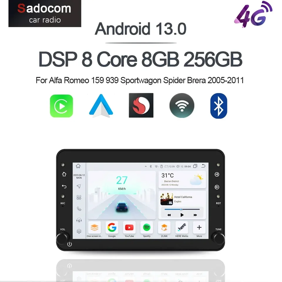 7  CarPlay Android 13,0 8G+128G GPS Car Radio Player WiFi Multimedia pre Alfa Romeo 159 939 Sportwagon Spider Brera 2005-2011