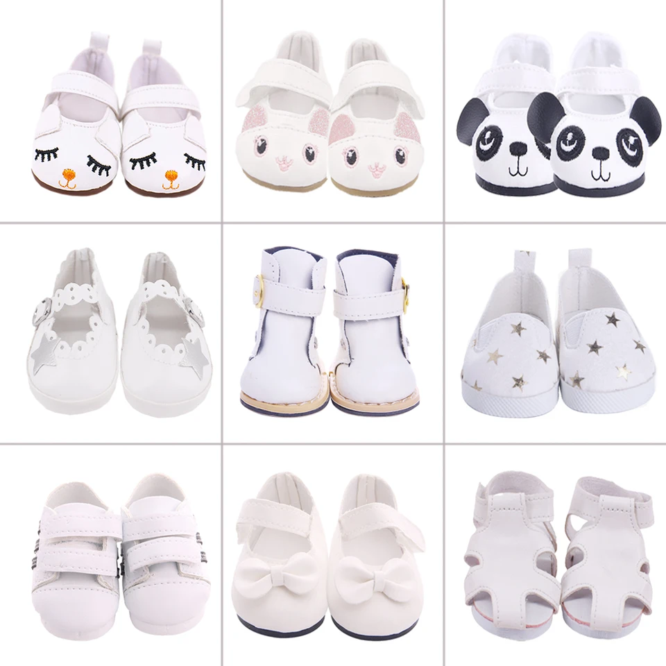 7 cm topánky pre bábiky Cute Kitty White Cortex, Canvas Fit 18 -palcová americká bábika a 43 cm dieťa novonarodená bábika oblečené doplnky, dievča pre domácich majstrov