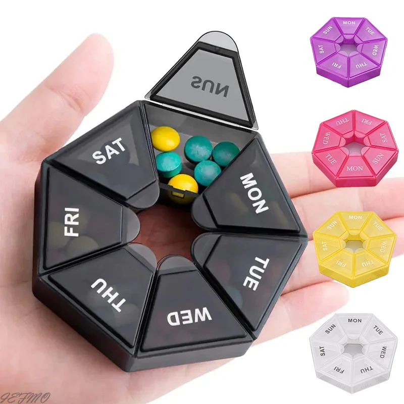 7 -dňové tabletky Storage Box Mini cestovné prenosné lieky Dispenser box Multifunkčný plast siedmich priestorových úložných priestorov