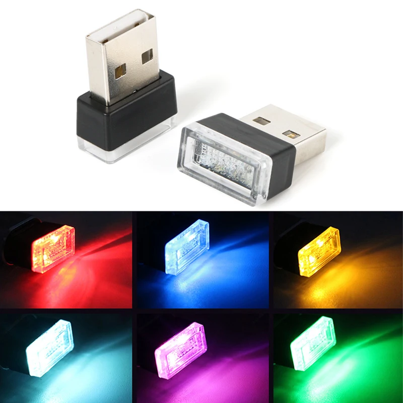 7 farieb auto mini USB LED Atmosféra svetlá dekoratívnej lampy interiérové ​​svetlo PC Prenosná zástrčka Ambient biele núdzové svetlá modrá
