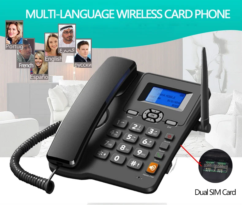 7 jazykov bezdrôtový telefón GSM SIM karta 2G 3G Wireless Fixte PLYT Desktop Telefón pre kanceláriu HOMEN HOTEL ARABIC