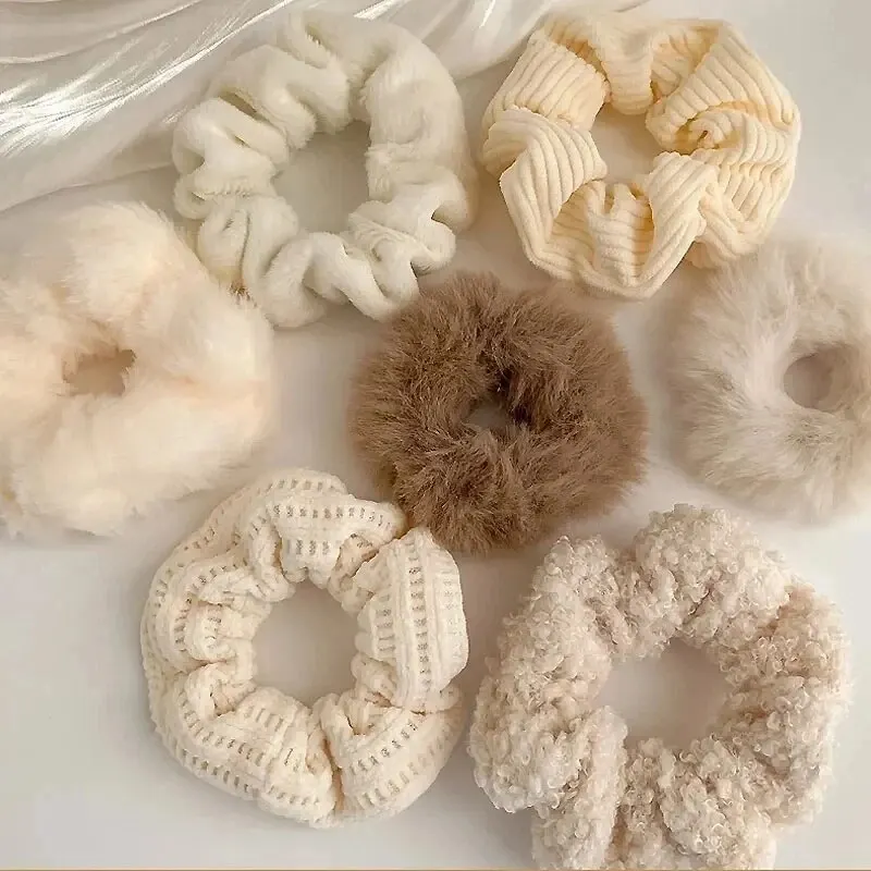 7 ks/set dámske vlasové scrunchies Set Plush Solid Hair Band pre dievčatá držiak na opytail gumové pásky