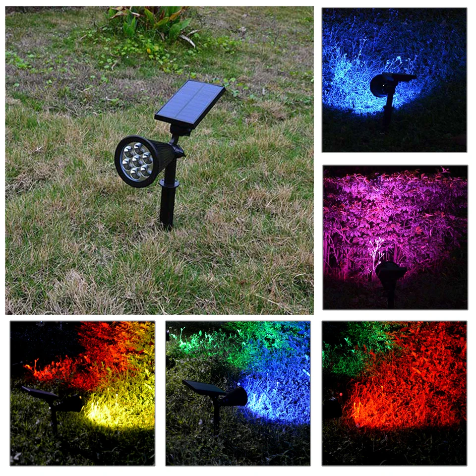 7 LED solárna energia záhradná lampa Farebný reflektor nastaviteľný vonkajší vodotesný trávnik krajina pouličné svetlá nástenná bodová lampa