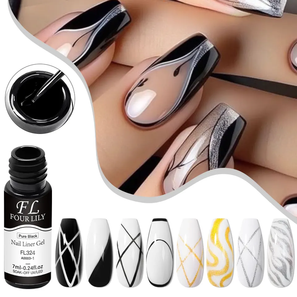 7 ml nechtovej vložky Gel Black White Silver Gold Longing Lasting Liner Paint Gel Loks pre nechty salón DIY nechty kreslenie lakov