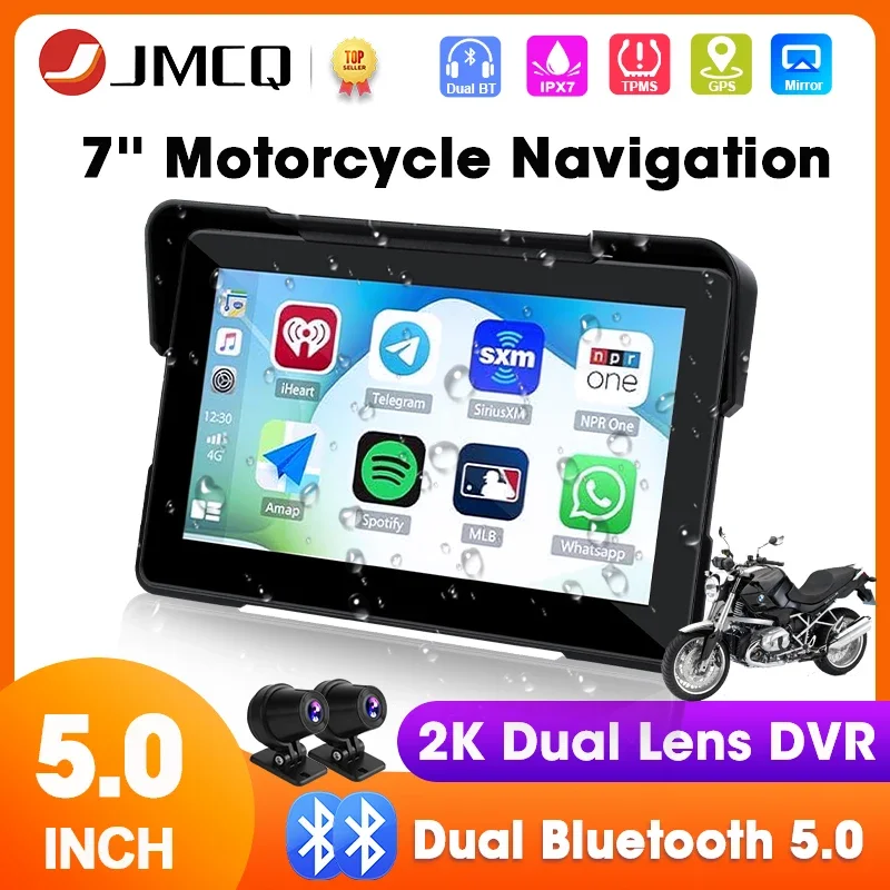 7 palcov 2K HD Motocykel DVR navigačné GPS bezdrôtové CarPlay Android Auto Screen pre prenosný motocykel Moto Monitor