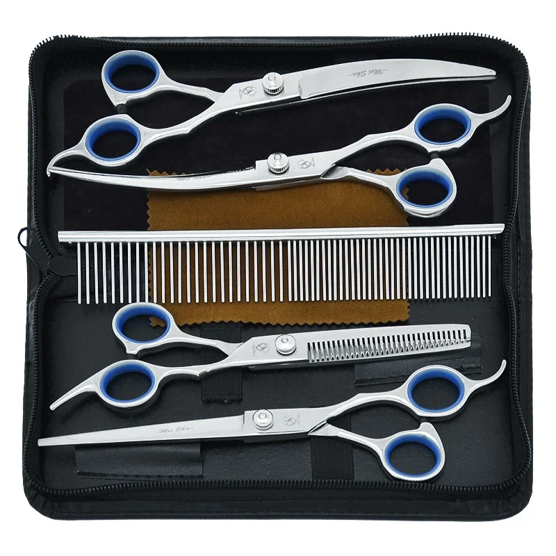 7 palcov Meisha Professional Pet Hair Scissors Scissors Psov strihy Rovné zakrivené strihy Shears Zvieratá Nástroje na strihy