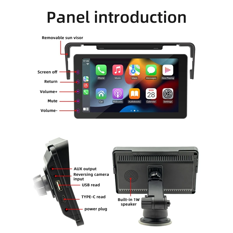 7 -palcová dotyková obrazovka bezdrôtového CarPlay Android Automatické auto prenosné rádio Bluetooth MP5 Multimedia hostiteľ s tlačidlom