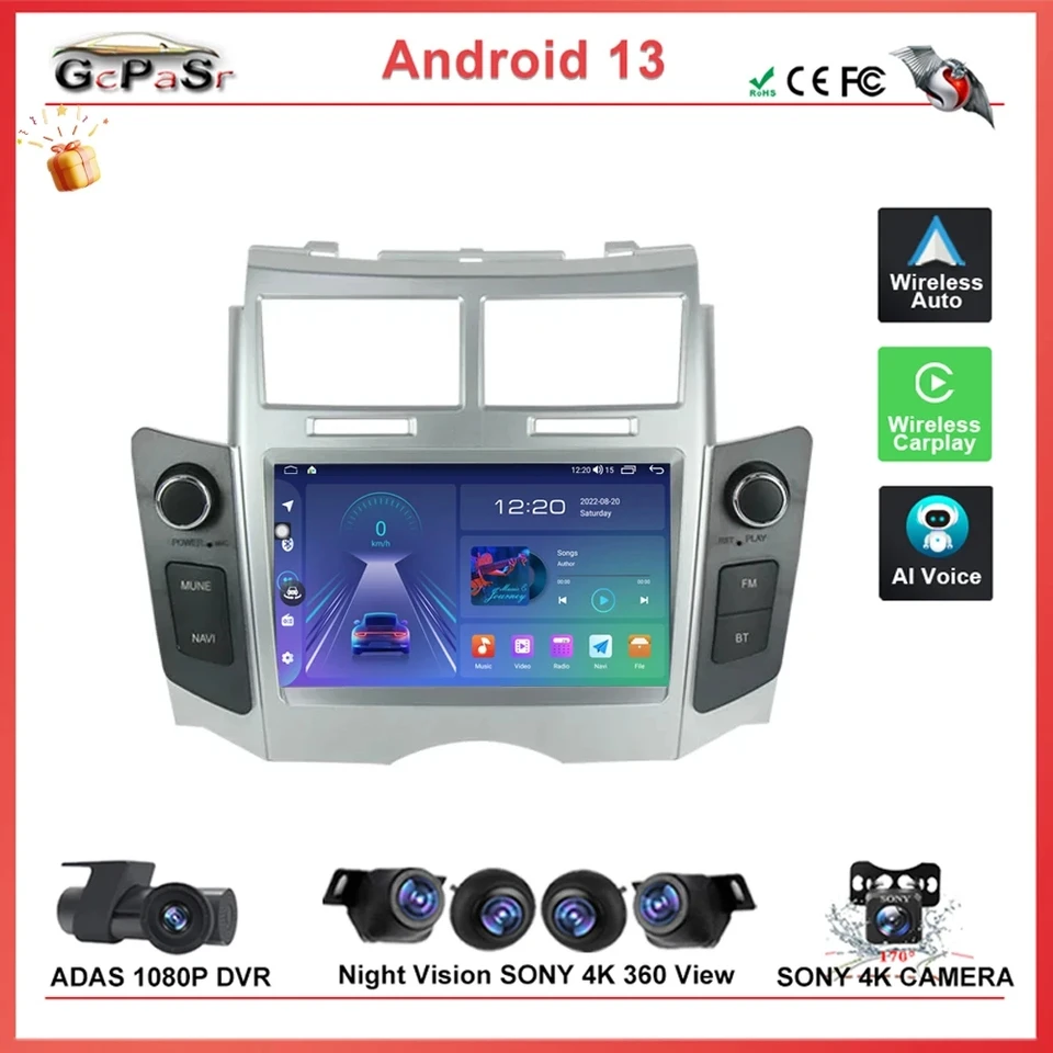 7 -palcové automatické rádio Android 13 auto pre Toyota Yaris 2005 - 2011 Multimedia Dash Player Player Screen GPS navigačná hlava DVD BT