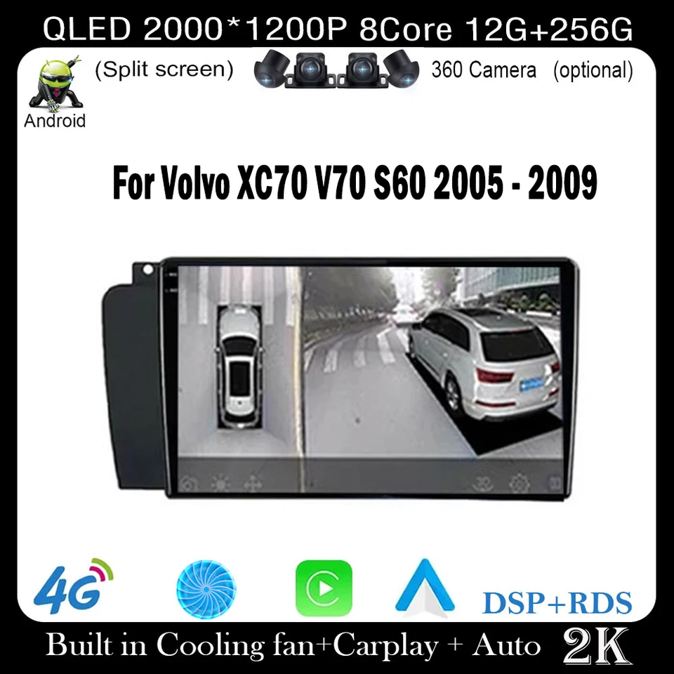 7 -palcový Android 14 pre Volvo XC70 V70 S60 2005 - 2009 Car Radio Multimedia Player Navigation GPS CarPlay 4G WiFi
