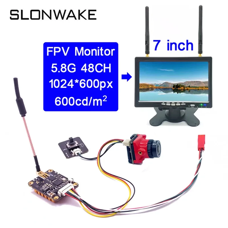 7 -palcový HD IPS 1024*600 FPV Monitor Použitie pre RC a 5,8G 1000MW prepínateľný vysielač FPV + CMOS 1200TVL FPV fotoaparát