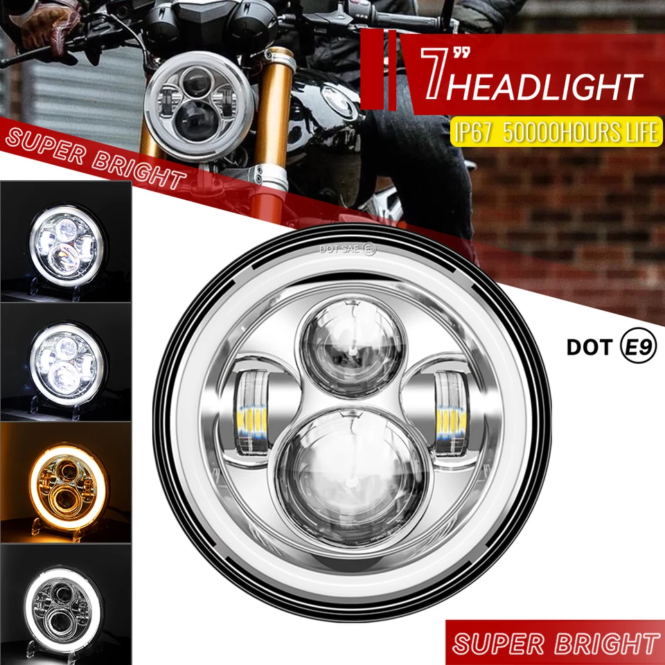 7 -palcový motocykel H4 okrúhly LED svetlomet Hi/Low Turn Signál pre Harley Davidson Jeep Wrangler Royal Himalayan 7 