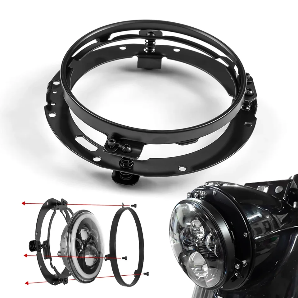 7 -palcový čierny/chrómový okrúhly LED svetlometový adaptér Montážna držiak na Touring SoftAil FLD