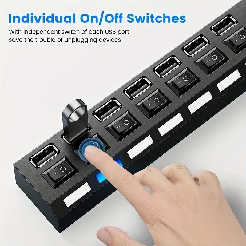 7 port s LED svetlom adaptéra USB 2.0 Adapter Hub s nezávislým zapnutím vypnutia pre počítače Tablety NAPOHODNÉ PODPOROVANIE PODPOROVAŤ PREVÁDZKOV