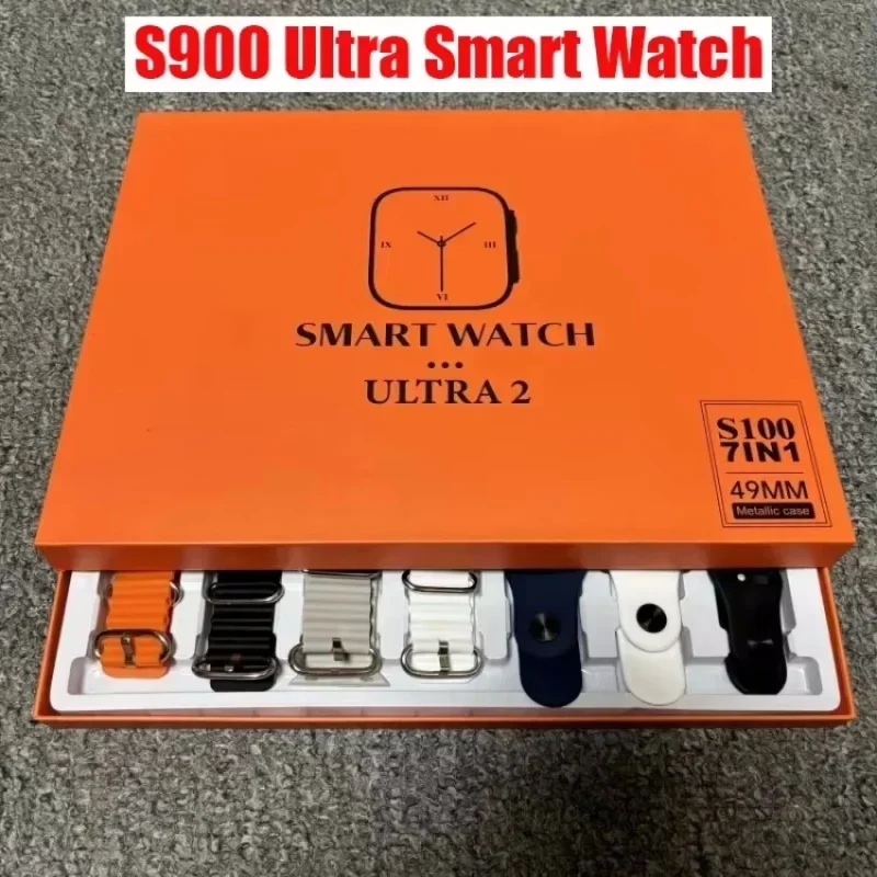 7 Sledujte popruhy Nové S900 Ultra SmartWatch 2.2hd AMOLED Circular Screen EkG Monitorovanie RelOJ Inteligente s ochranným puzdrom