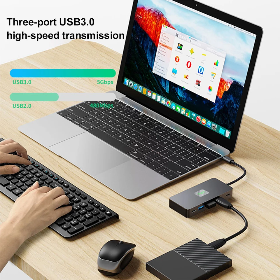 7 v 1 USB C až Dual HDMI kompatibilná dokovacia stanica 3* USB3.0 a 1* USB-C USB-C HUB USB C HUB pre HP EliteBook Dell XPS 13 15 atď.