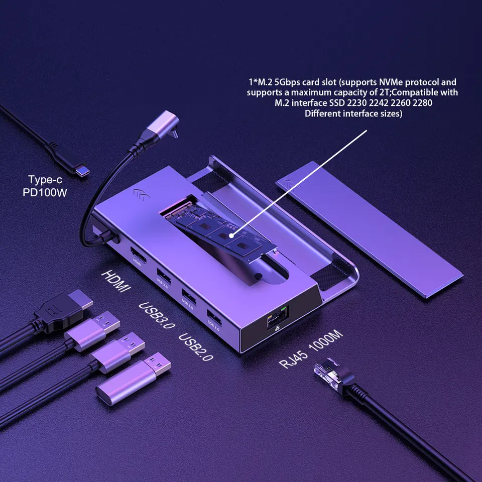 7 v 1 USB C HUB SSD DOCK HD 4K 60 Hz NVME M.2 DOKADAČNÁ STANICKÁ STANICKÁ STANICA PRE AYANEO DOPRAVY JSAUX NINTENDO SWITCH DOCKS