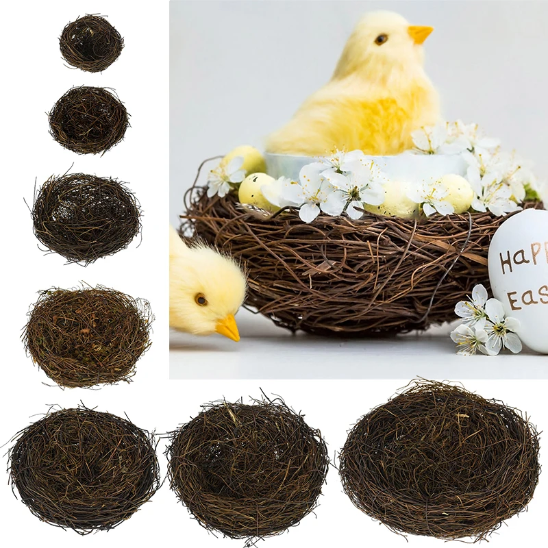 7 veľkostí Round Rattan Bird Hniezdo Veľkonočné ručne vyrábané remeselnícke vinič simulácia vtáka hniezdo Vajcovky dekorácie Domáce záhradné okno vták
