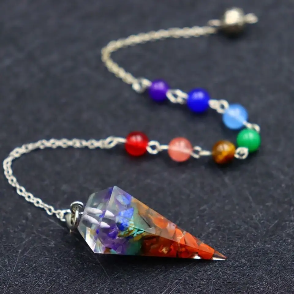 7 Čakra Orgonit Dowsing Pendulum Prírodný kameň kyvadlo kyvadlo Crystal Crystal Crystal Point Scrying Dowser ručne vyrábaný darček