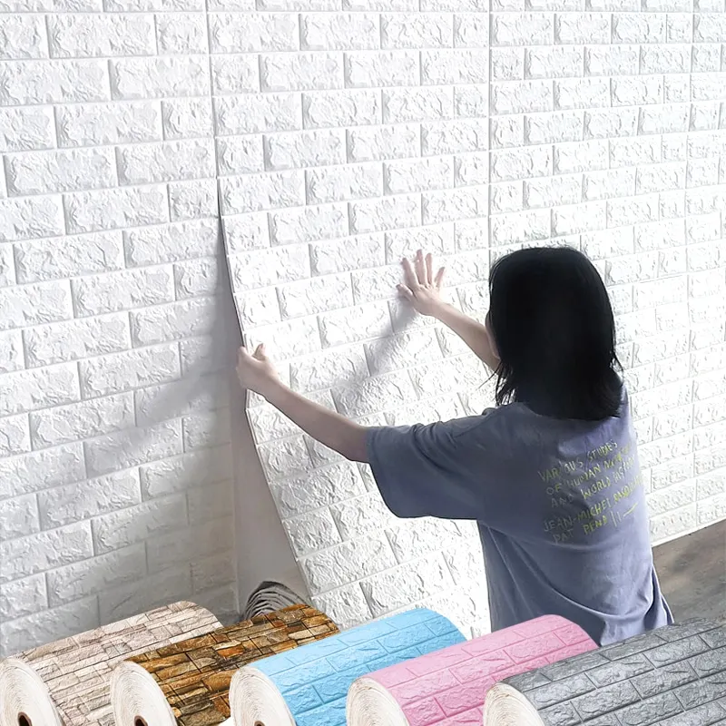 70 cm*100 cm pena Self-Peting Tapeta Pozadie Moderná domáca dekorácia 3D tehlový vzor vodotesné nálepky na stenu PVC DIY Izba