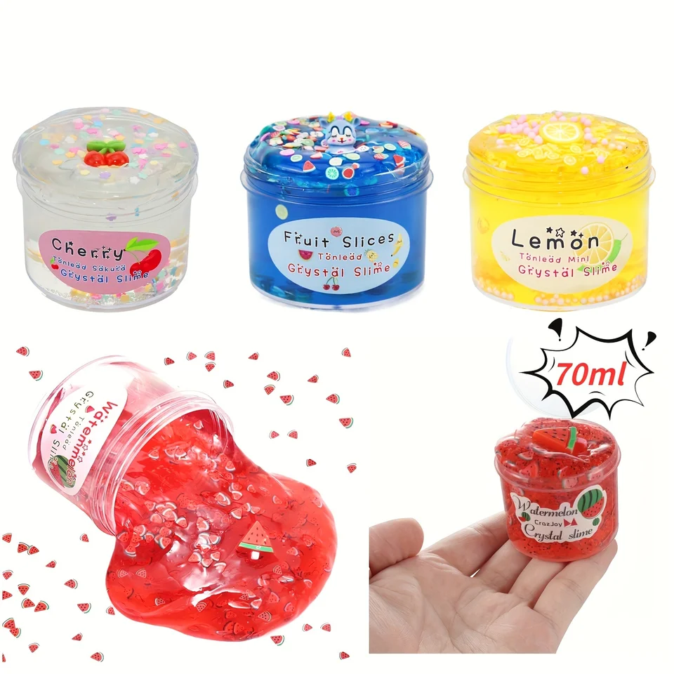 70 ml krištáľové bahno ovocie ovocné bahno Kokosové bahno Mäkké keramické keramické ovocné plátky farebná bahno dekompresia hračiek vodná melón citrón čerešňa