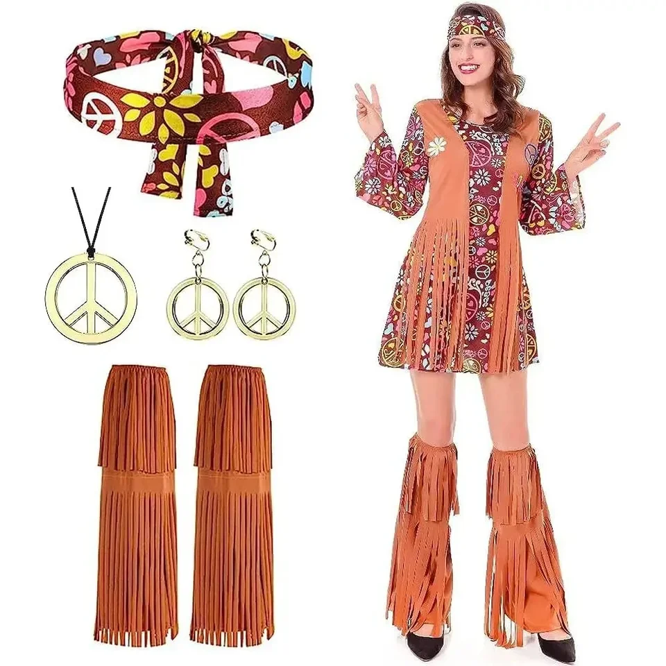 70. roky 80. rokov Hippie kostým set cosplay dj obleky Outfits Dance Disco Dress Accessories for Halloween Accessories