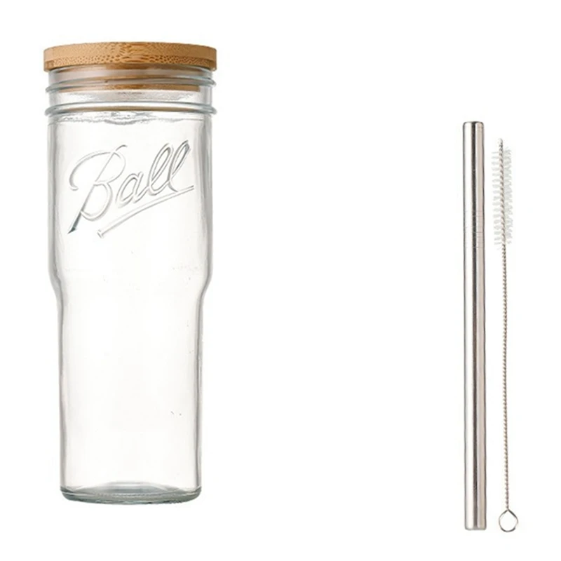 700 ml/24 oz sklenená slama bambusové veko studeného nápoja šálka priehľadného čaju nápoj retro retro hrnčekový večierok Party Party Cup koktail odolný